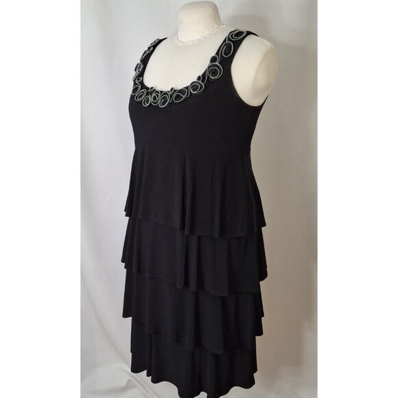 Peplum Black Dress Large Tiered Zipper Detailed Neckline Empire Style Tiana B - Picture 1 of 13